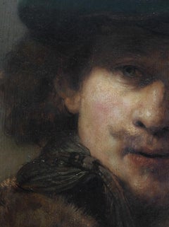 DETALLE DE: Autorretrato con gorro de terciopelo y bata con cuello de piel, Rembrandt