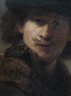 DETTAGLIO DA: Self-Portrait con cappuccio di velluto e abito con colletto di pelliccia, REMBRANDT