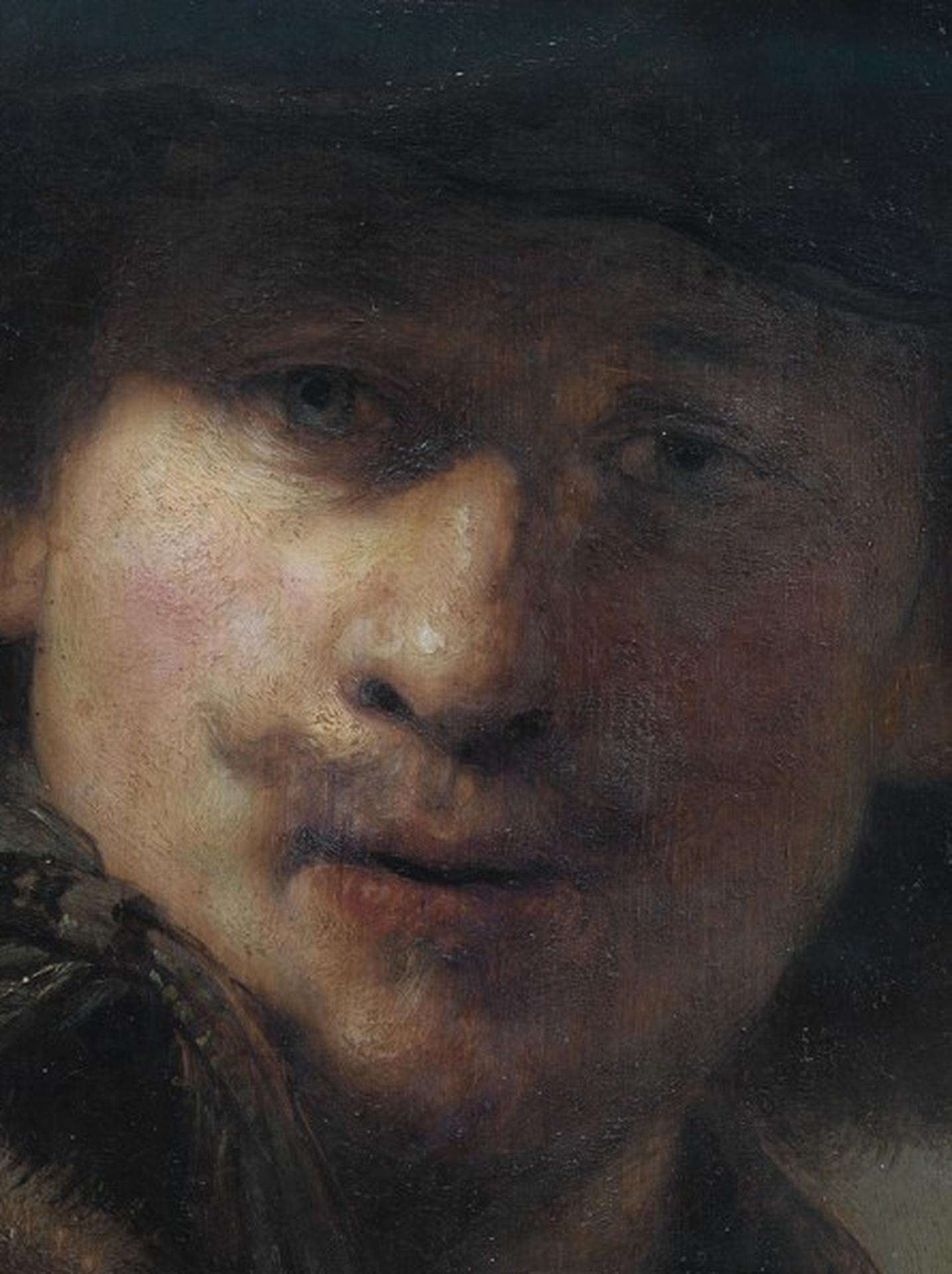 DETALLE DE: Autorretrato con gorro de terciopelo y bata con cuello de piel, Rembrandt - Photograph Conceptual de Reinhard Görner