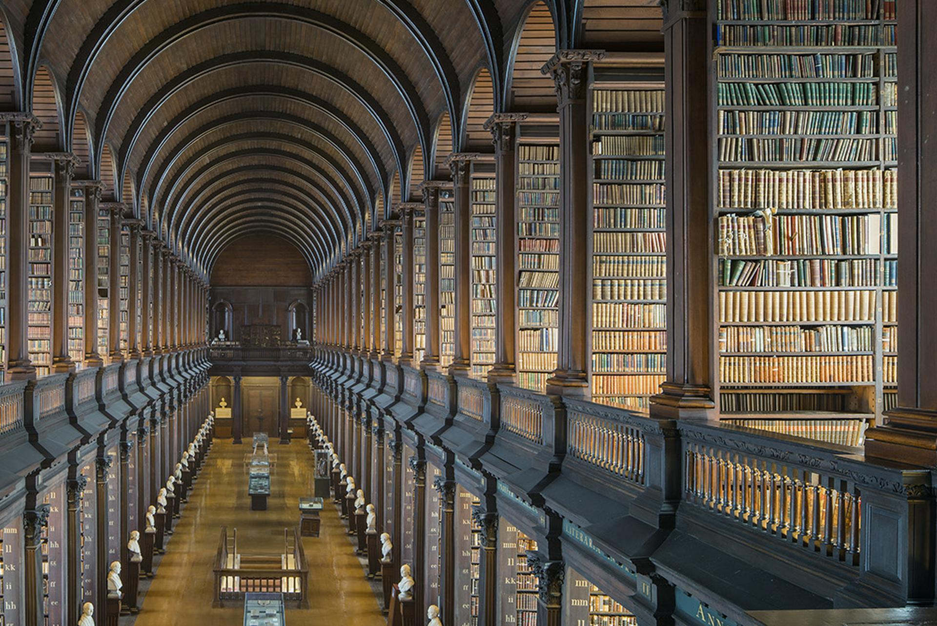 Long Room V, Trinity College Library, Dublin, Irland, Architektur (Schwarz), Landscape Photograph, von Reinhard Görner