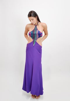 Reinhard Luthier Custom Purple 1970's Backless Sequin Dress