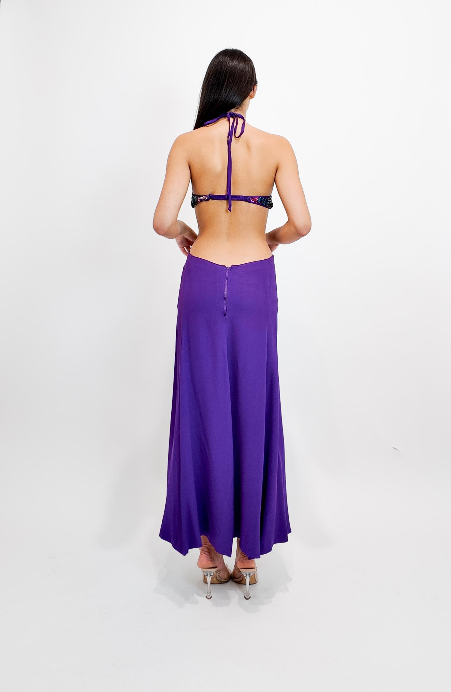 Reinhard Luthier Custom Purple 1970's Backless Sequin Dress en vente 2