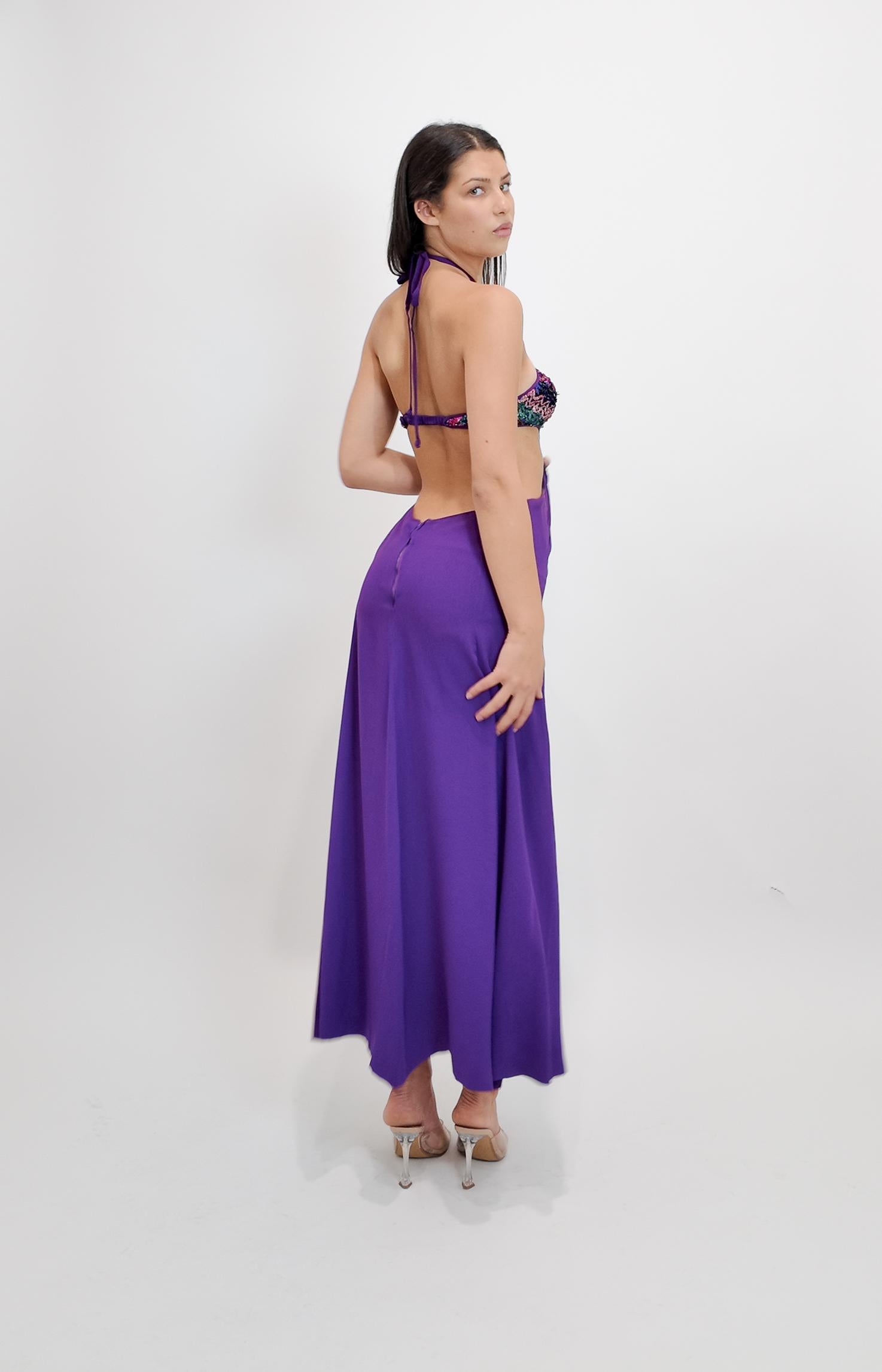 Reinhard Luthier Custom Purple 1970's Backless Sequin Dress en vente 3