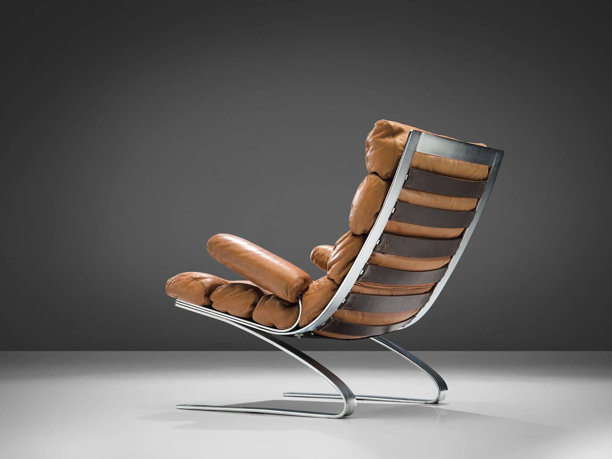Late 20th Century Reinhold Adolf & Hans-jürgen Schräpfer Cognac Leather 'Sinus' Lounge Chair