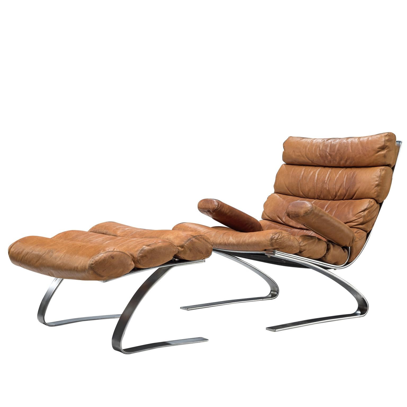 Reinhold Adolf & Hans-jürgen Schräpfer Cognac Leather 'Sinus' Lounge Chair