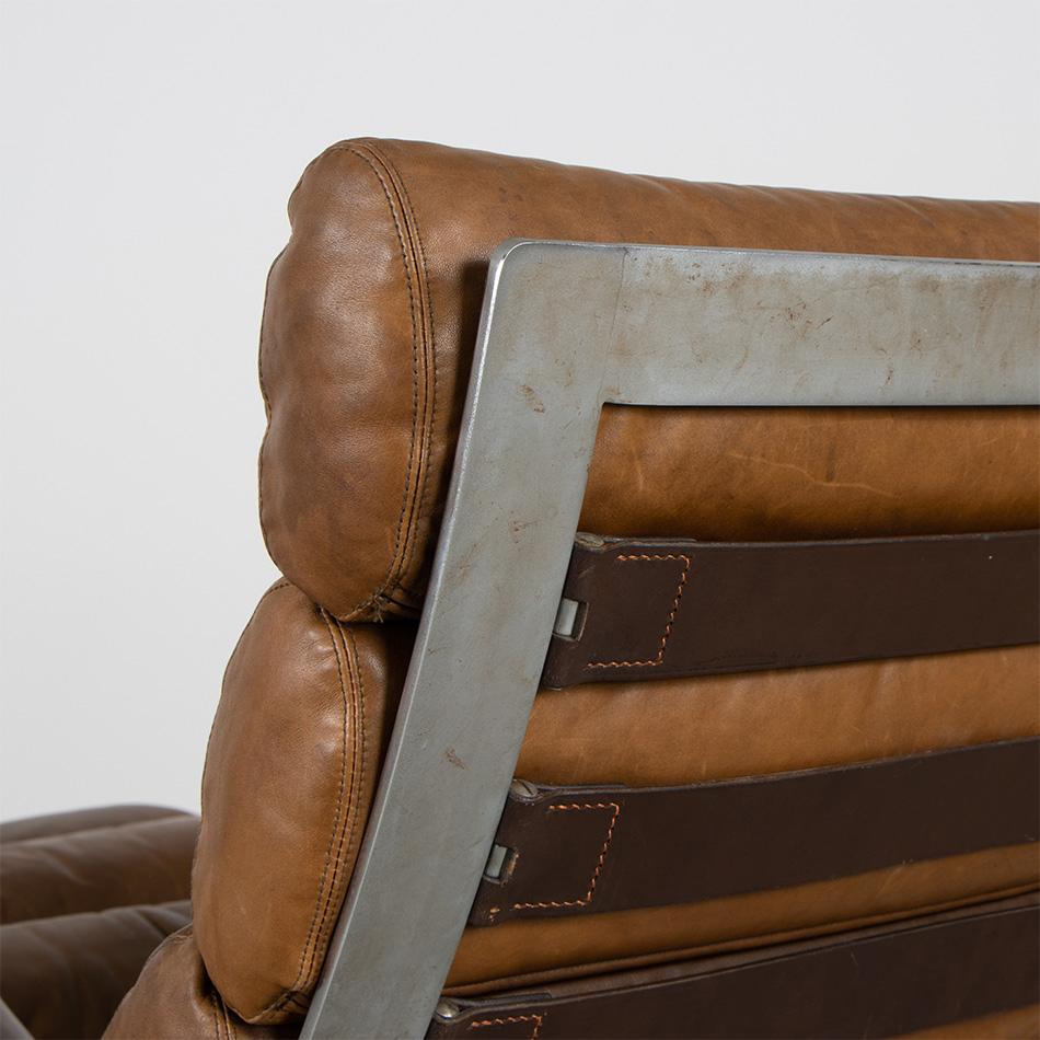 Reinhold Adolf & Hans-Jürgen Schröpfer Sinus Lounge Chair Brown Patined Leather 3