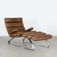 Reinhold Adolf & Hans-Jürgen Schröpfer Sinus Lounge Chair Brown Patined Leather