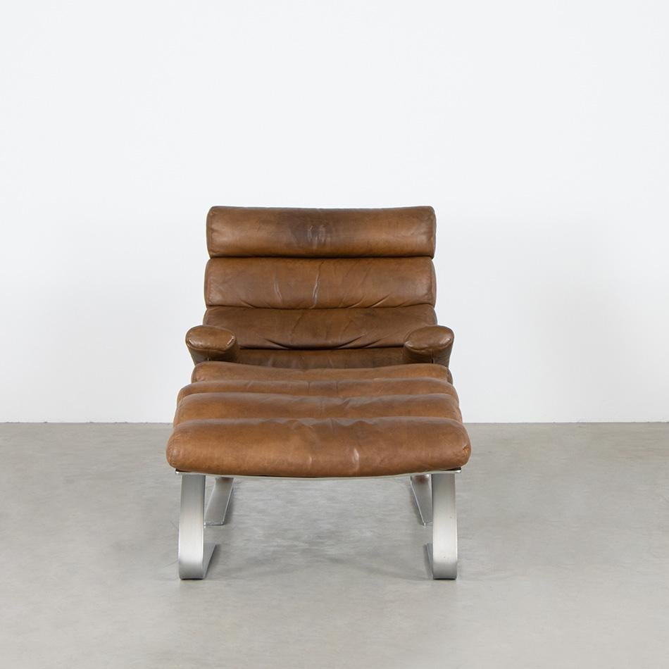 German Reinhold Adolf & Hans-Jürgen Schröpfer Sinus Lounge Chair Brown Patined Leather