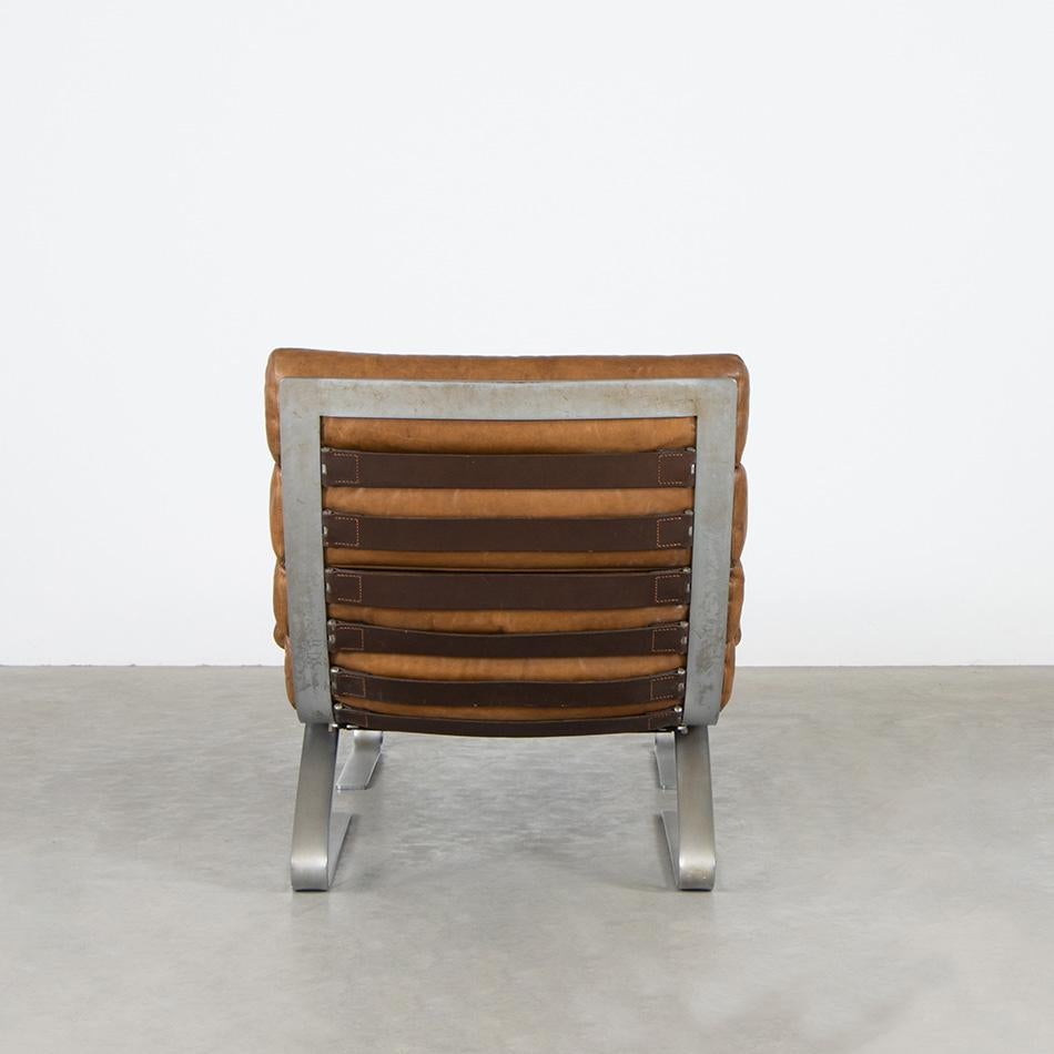 Late 20th Century Reinhold Adolf & Hans-Jürgen Schröpfer Sinus Lounge Chair Brown Patined Leather