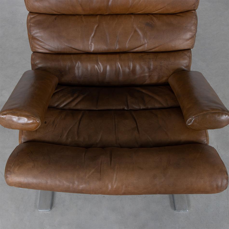 Steel Reinhold Adolf & Hans-Jürgen Schröpfer Sinus Lounge Chair Brown Patined Leather