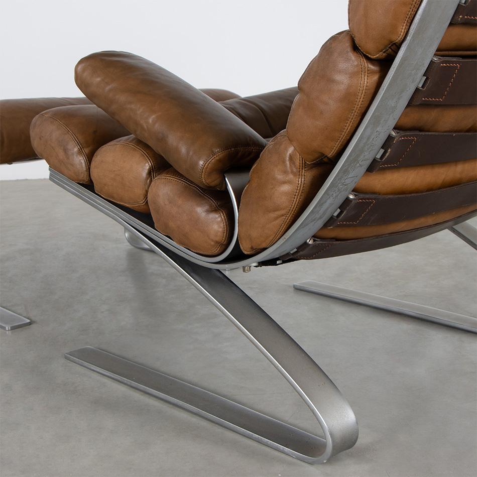 Reinhold Adolf & Hans-Jürgen Schröpfer Sinus Lounge Chair Brown Patined Leather 2