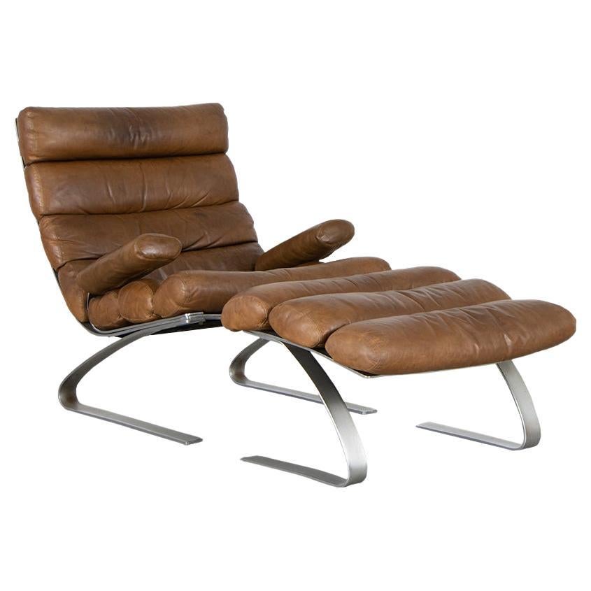 Reinhold Adolf & Hans-Jürgen Schröpfer Sinus Lounge Chair Brown Patined Leather