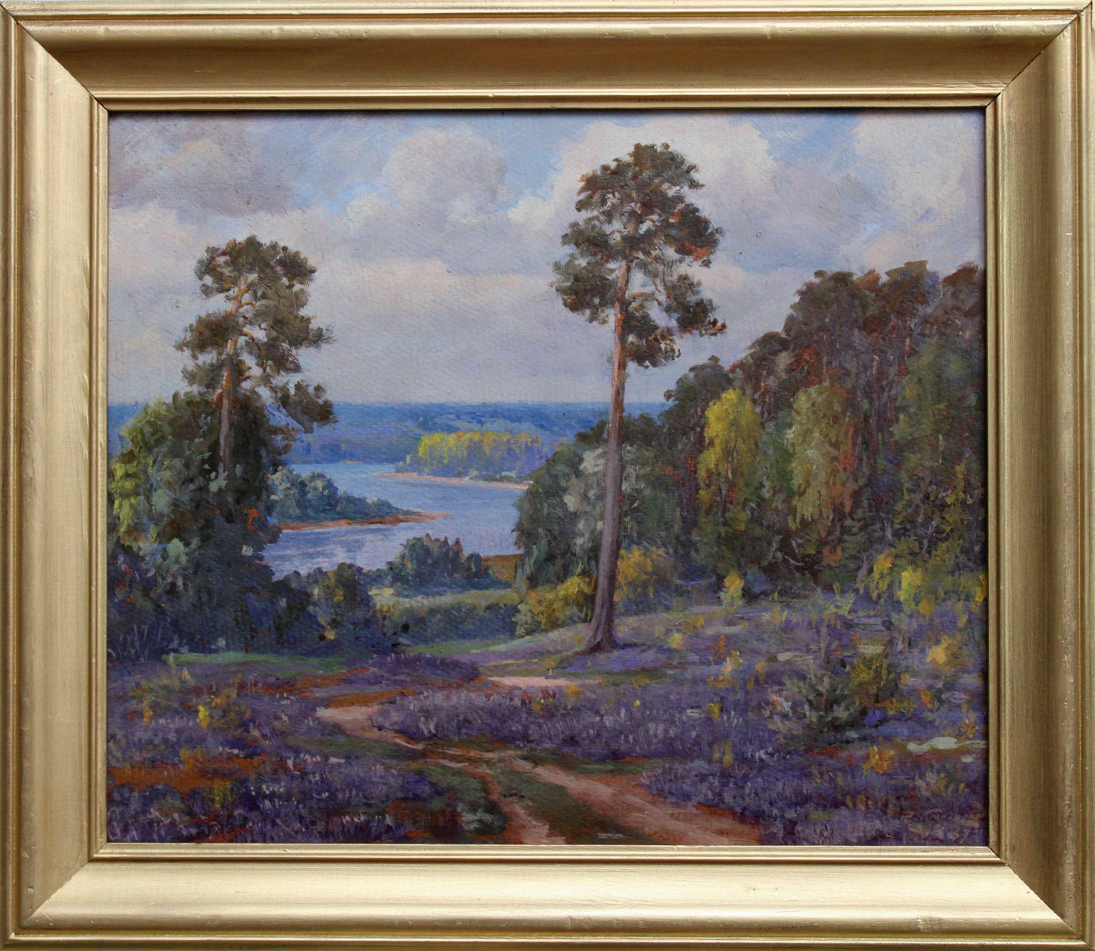 Landscape. 1937, oil on cardboard, 34x40 cm - Painting by Reinhold Kasparsons