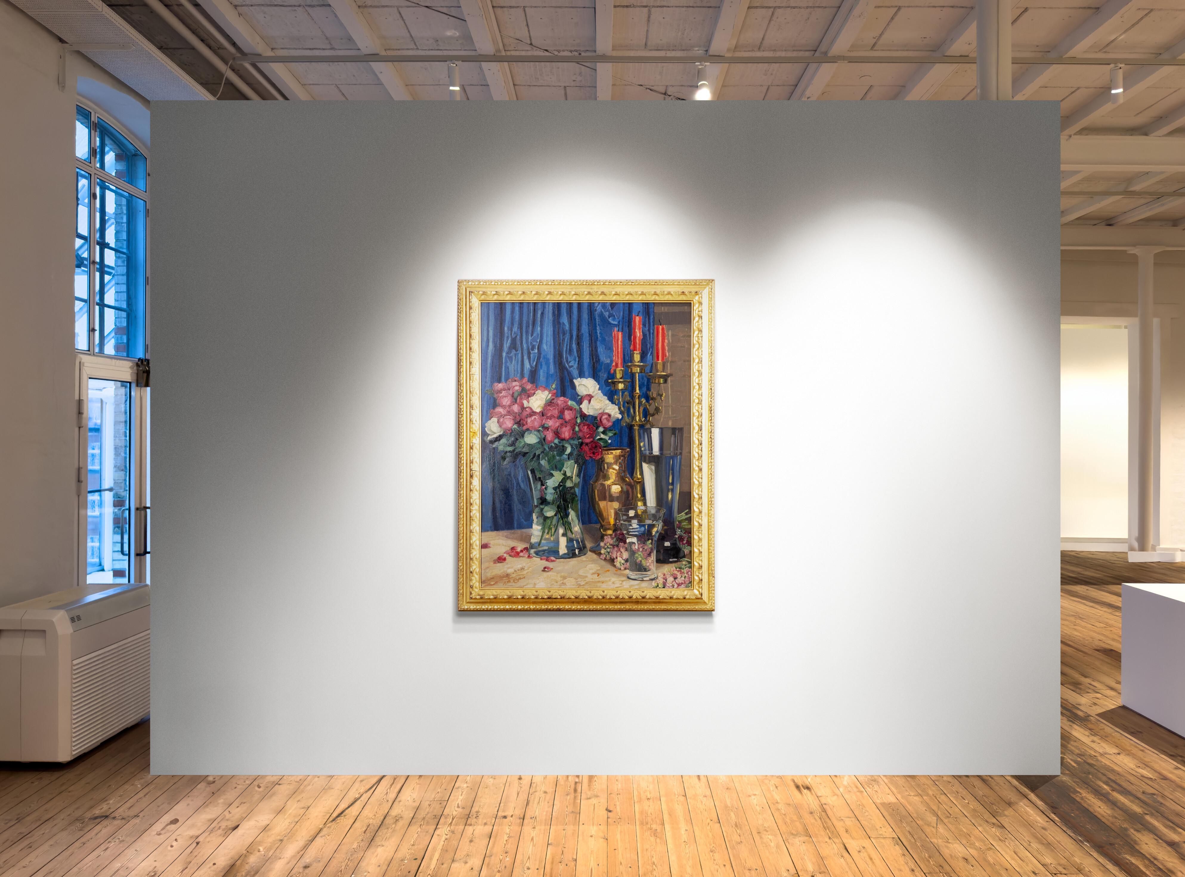 Au rideau bleu, ar. 1920 - Painting de Reinhold Max Eichler