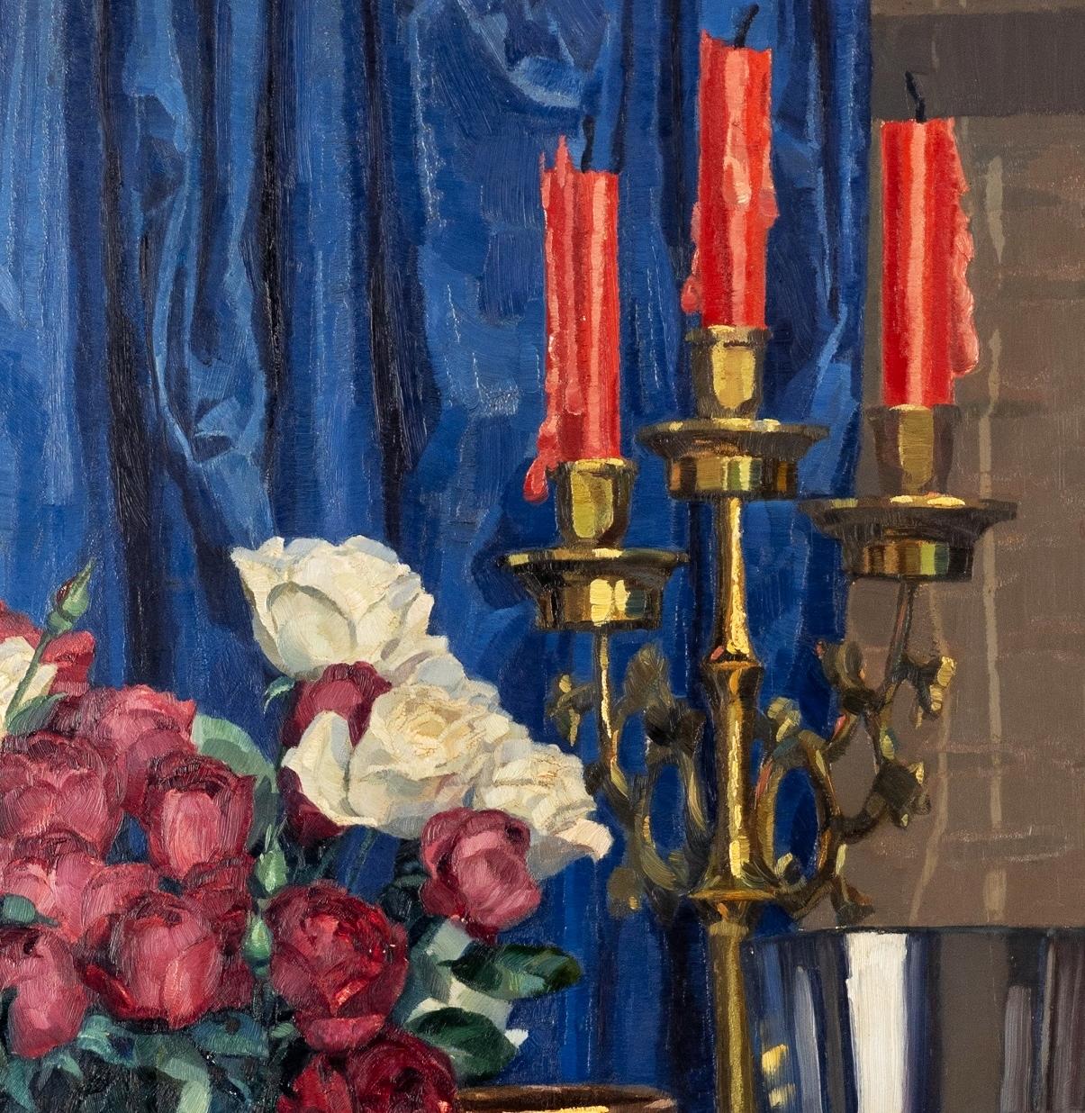 Au rideau bleu, ar. 1920 - Noir Still-Life Painting par Reinhold Max Eichler