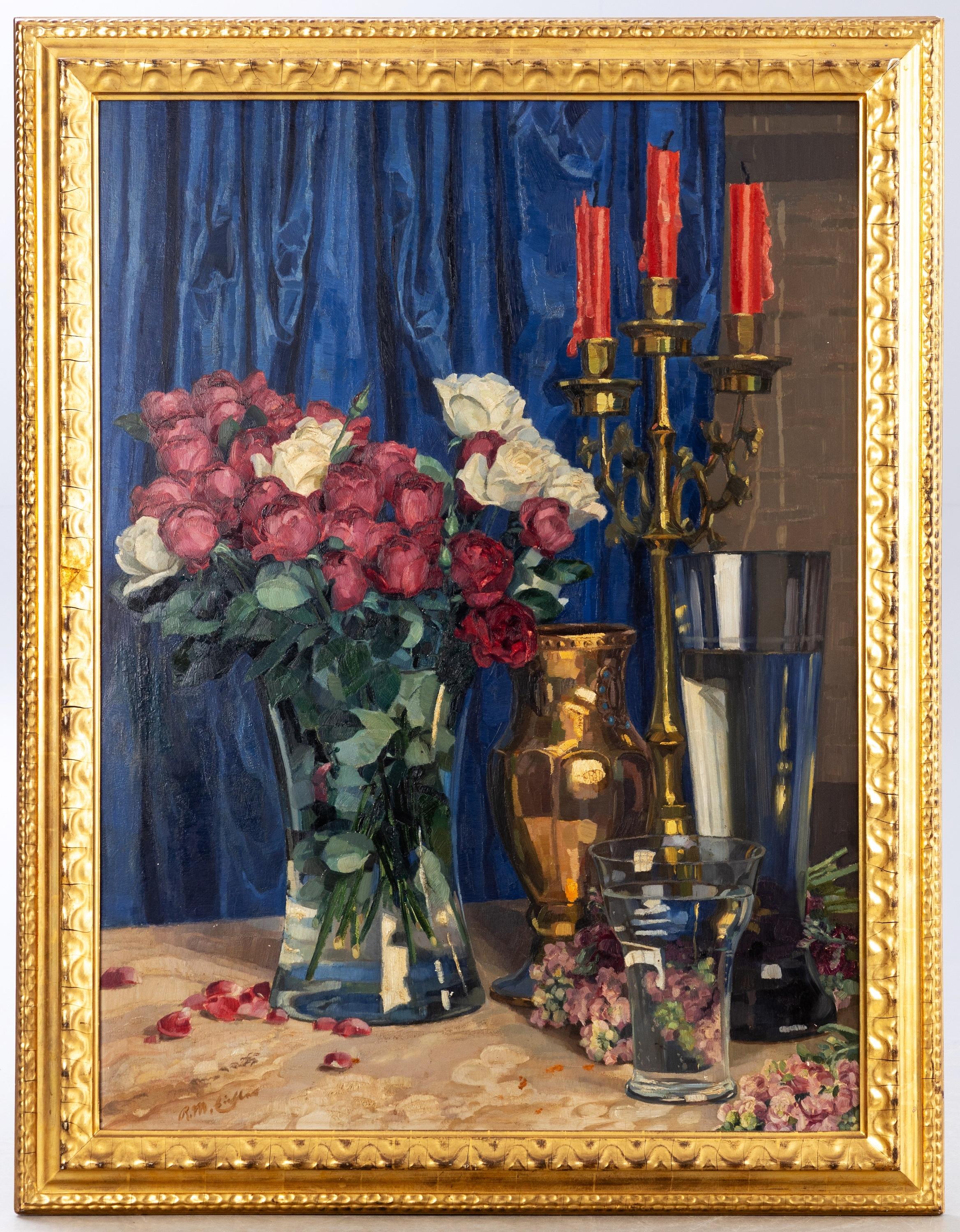 Still-Life Painting Reinhold Max Eichler - Au rideau bleu, ar. 1920