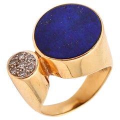 REINHOLD REILING 1970 Germany Modernist Ring In 18Kt Gold With Lapis & Diamonds