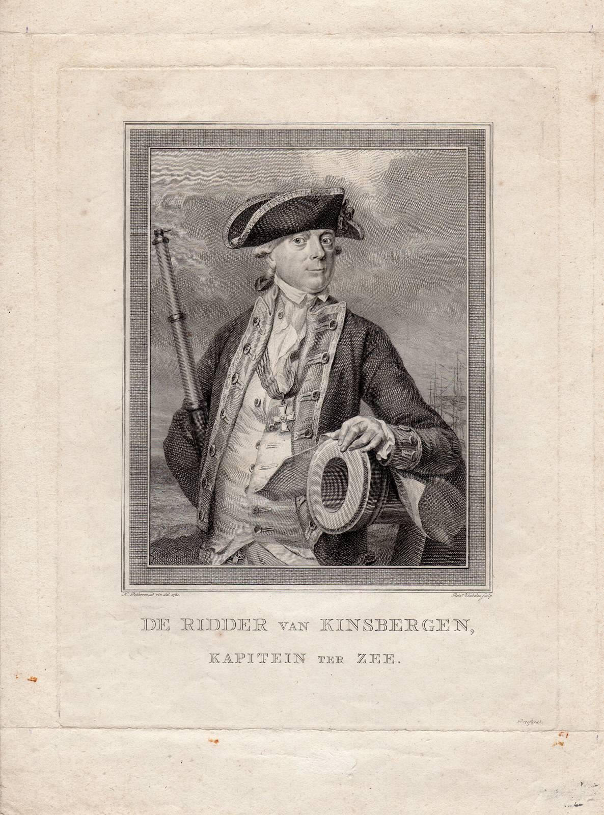 Reinier Vinkeles Portrait Print - De ridder van Kinsbergen kapitein ter zee.