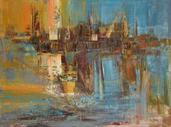 Port of Sidney. 60'ies. By Reinis Zusters. Oil on canvas. 75x100 cm. Signed