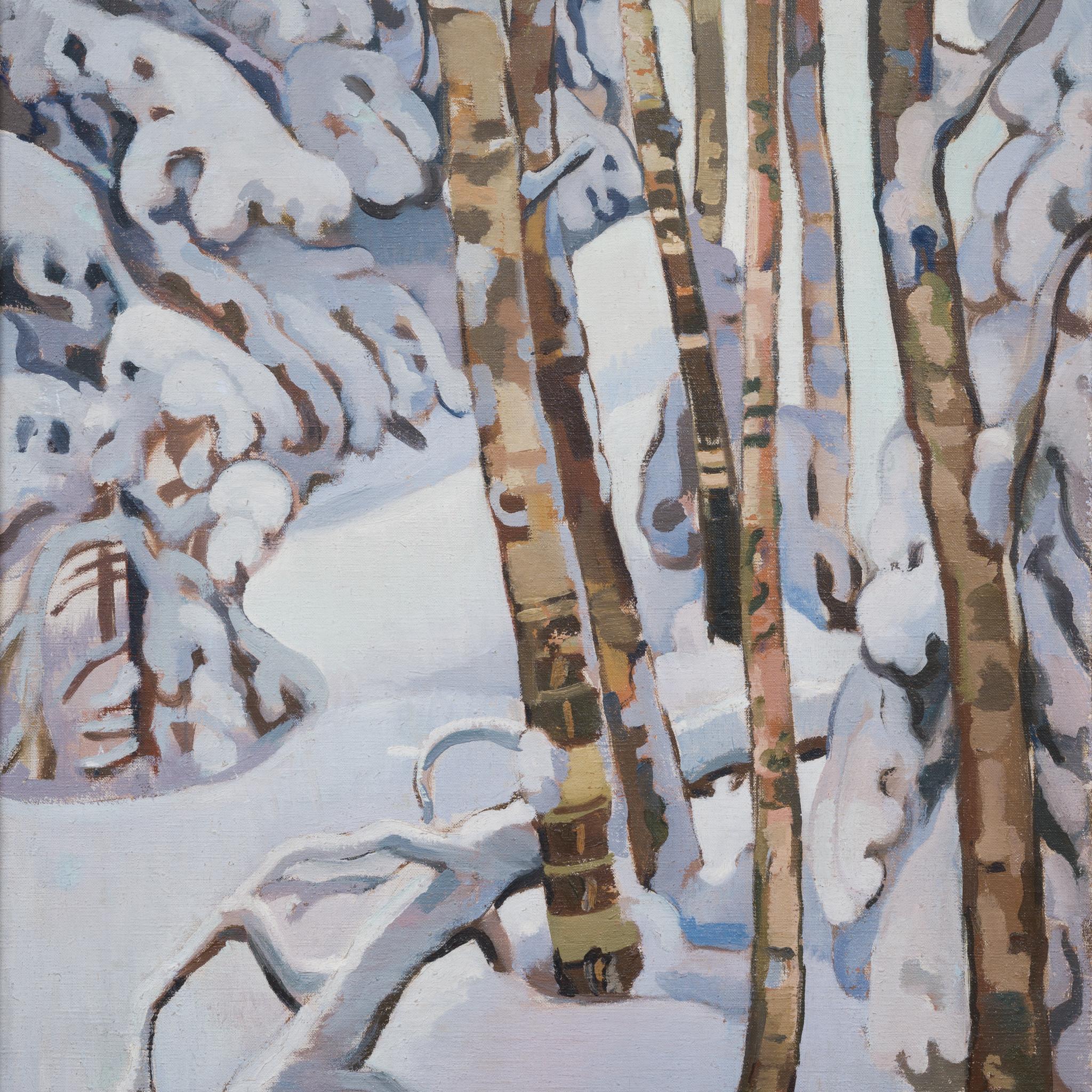 Bouleaux et épicéas chargés de neige, 1927 - Marron Figurative Painting par Reino Partanen 
