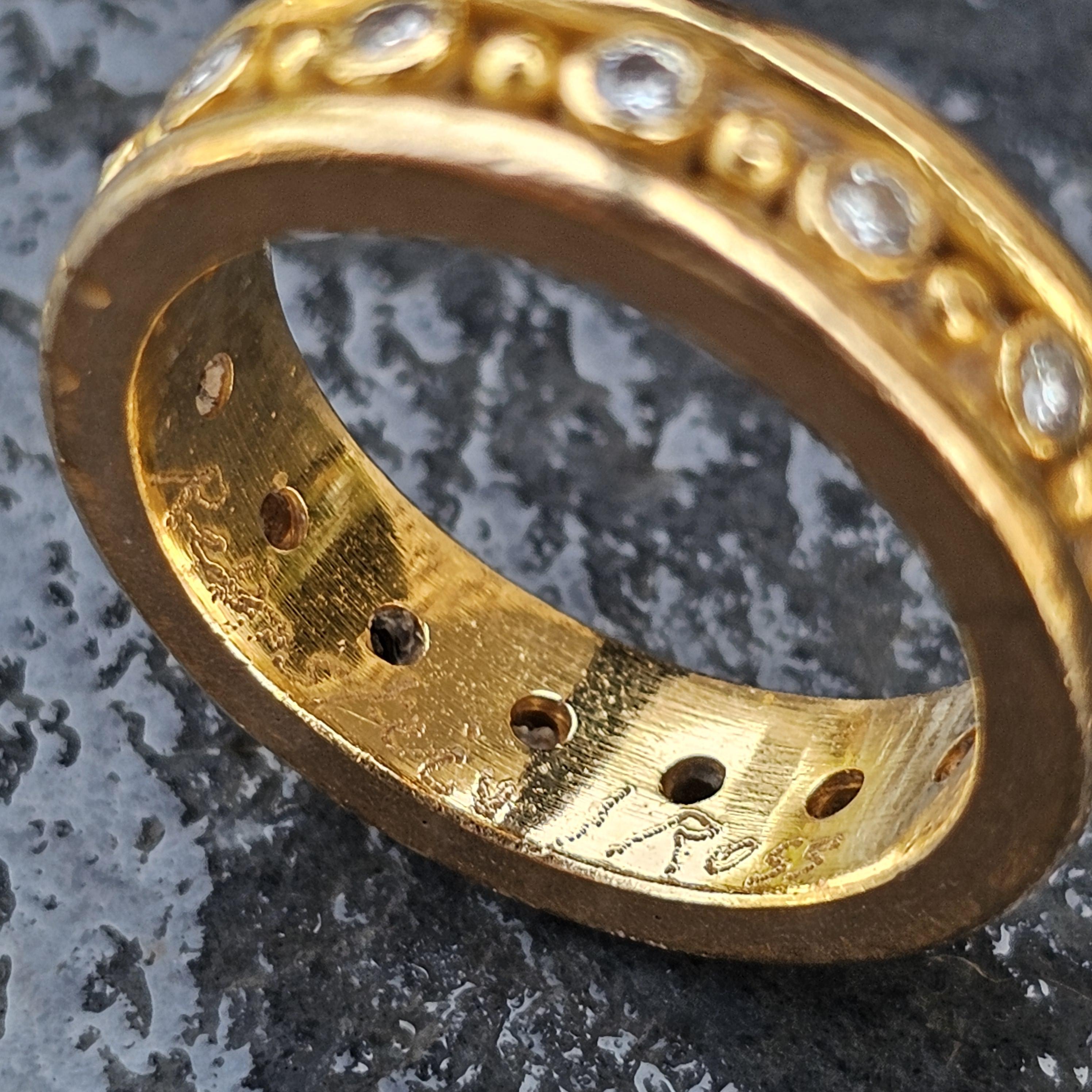 Donna Reinstein/Ross Anello Eternità in oro 22k con diamanti e ghirlanda sz 5.75 9.6g in vendita