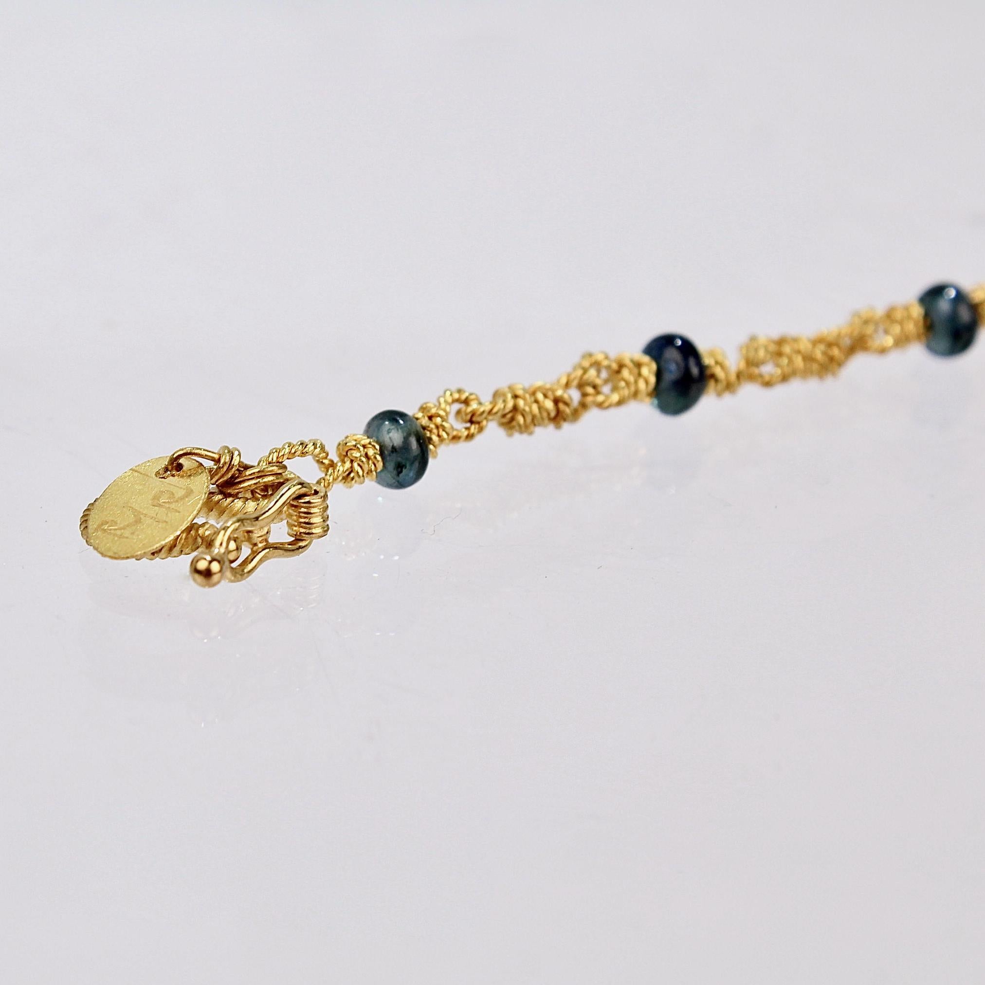 Reinstein Ross 22 Karat Gold Link and Sapphire Bead Bracelet 4