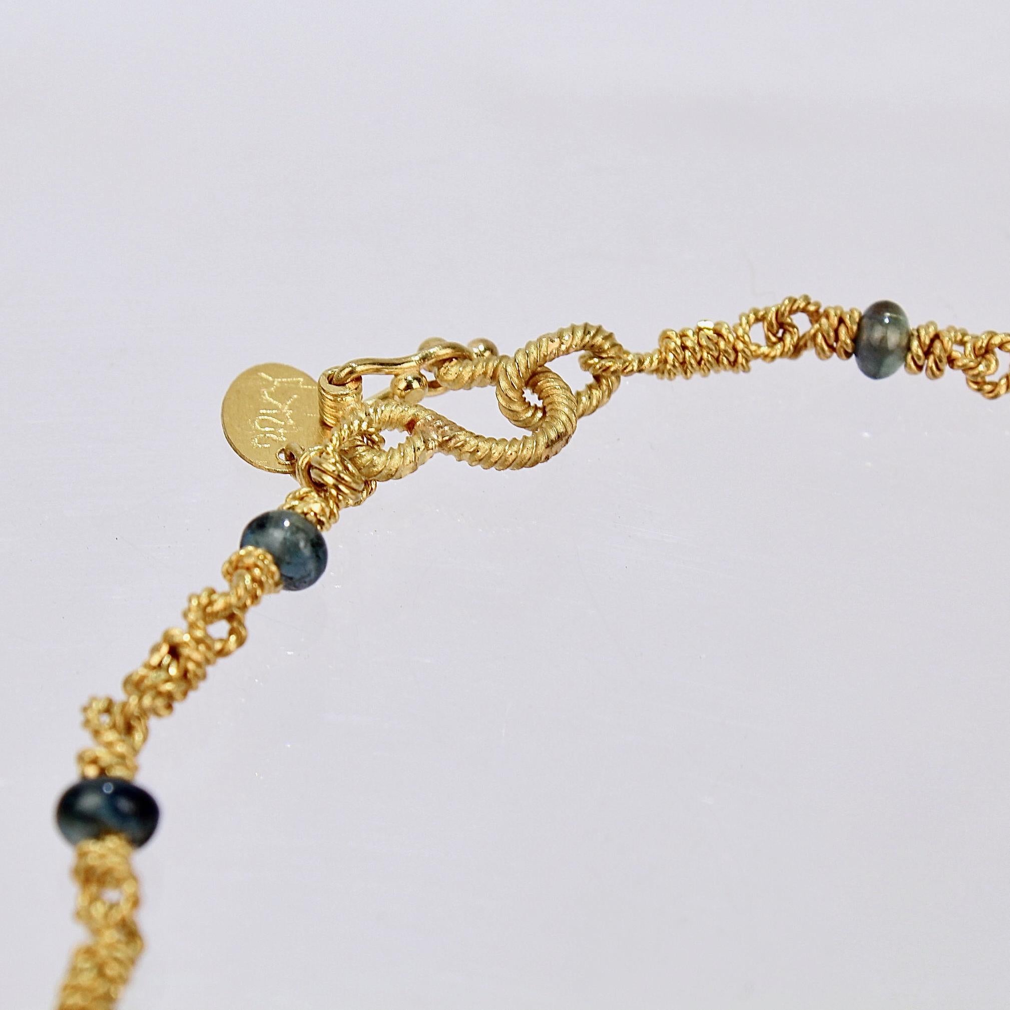 Reinstein Ross 22 Karat Gold Link and Sapphire Bead Bracelet 5
