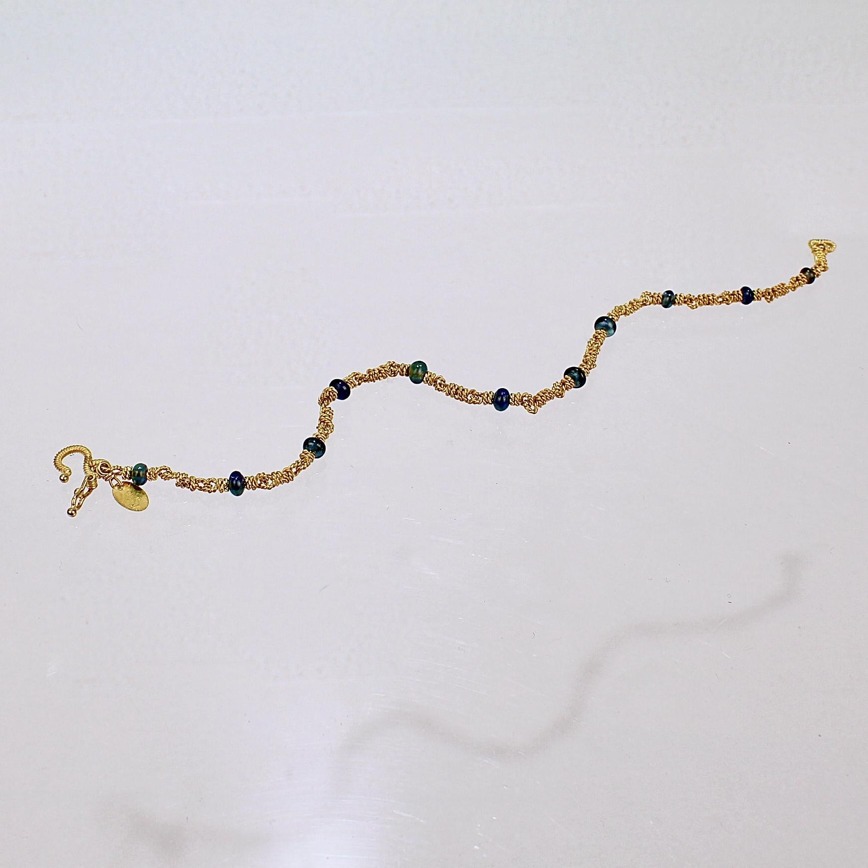 Modern Reinstein Ross 22 Karat Gold Link and Sapphire Bead Bracelet