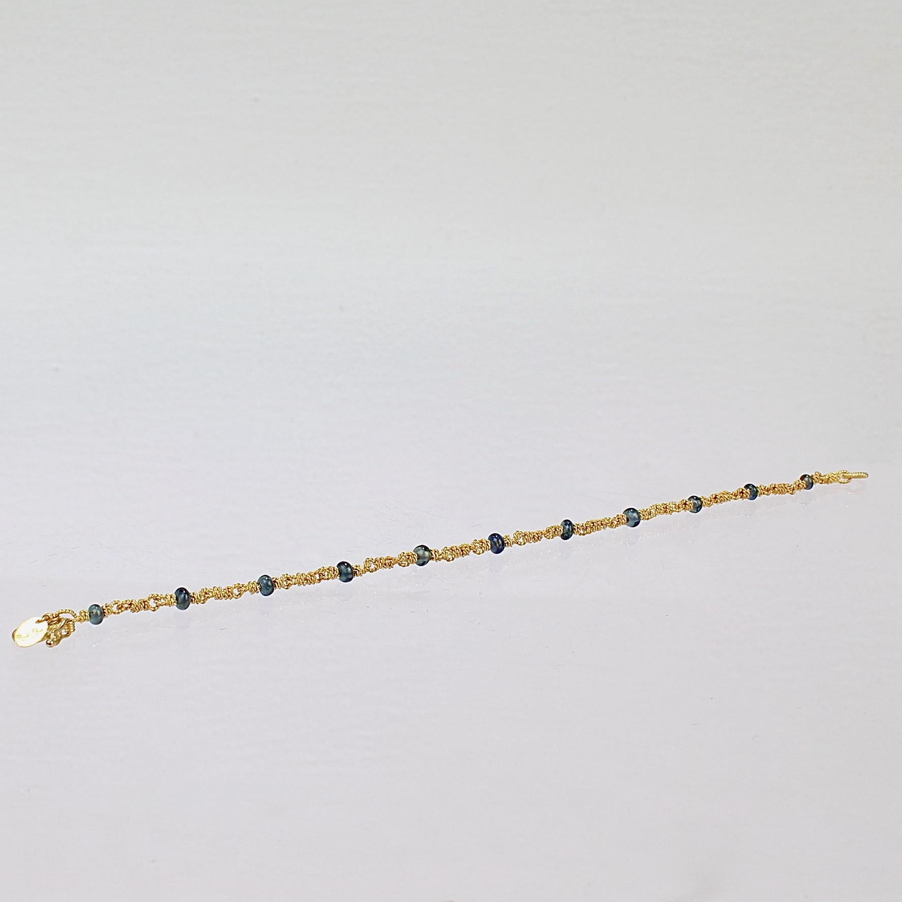 Women's Reinstein Ross 22 Karat Gold Link and Sapphire Bead Bracelet