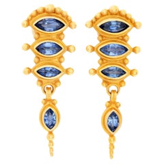 Reinstein Ross 22k Yellow Balinese Drop Earrings with Marquise Cut Sapphires