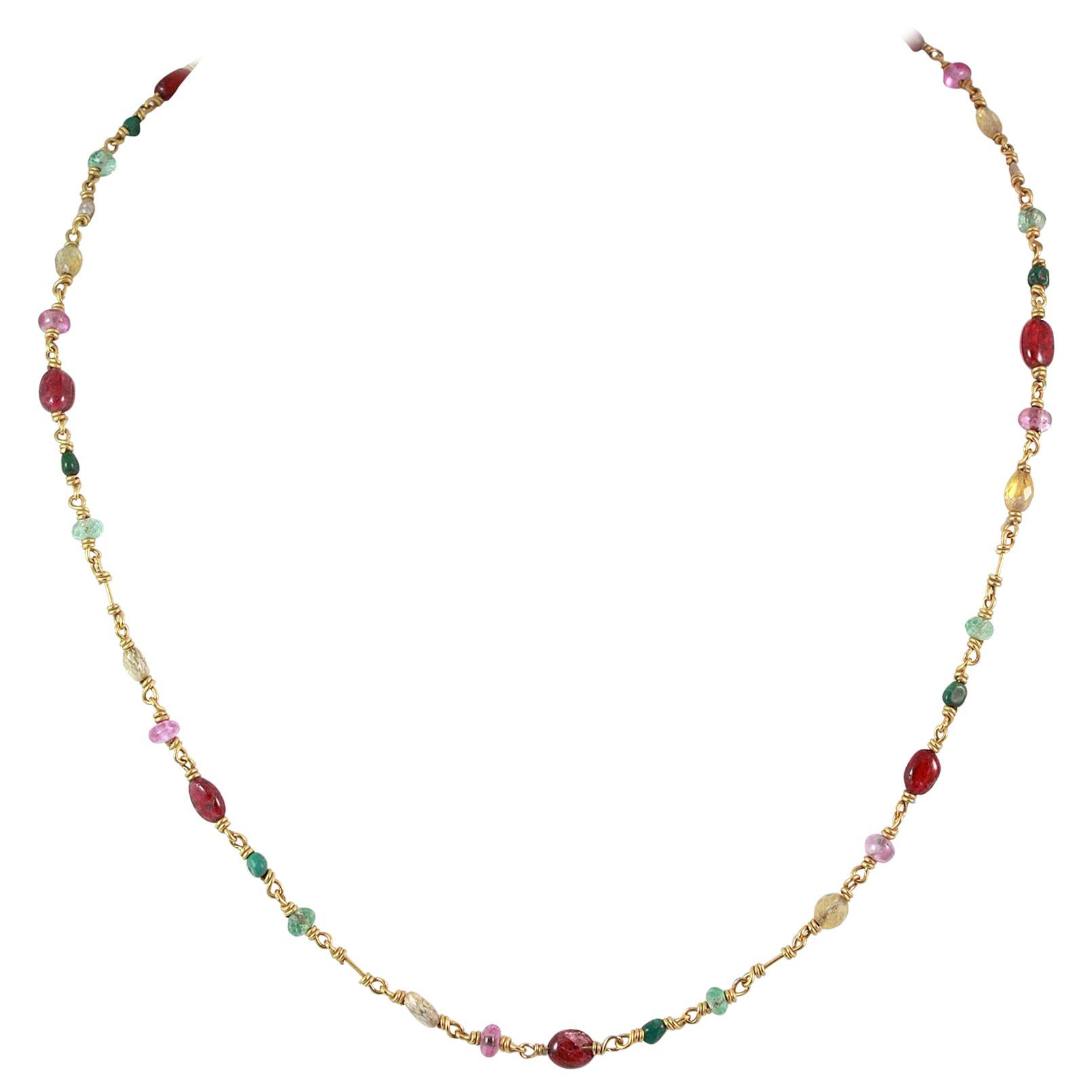 Reinstein Ross, Isabella Necklace 20K Gold with Rubies, Emerald and Tourmalines