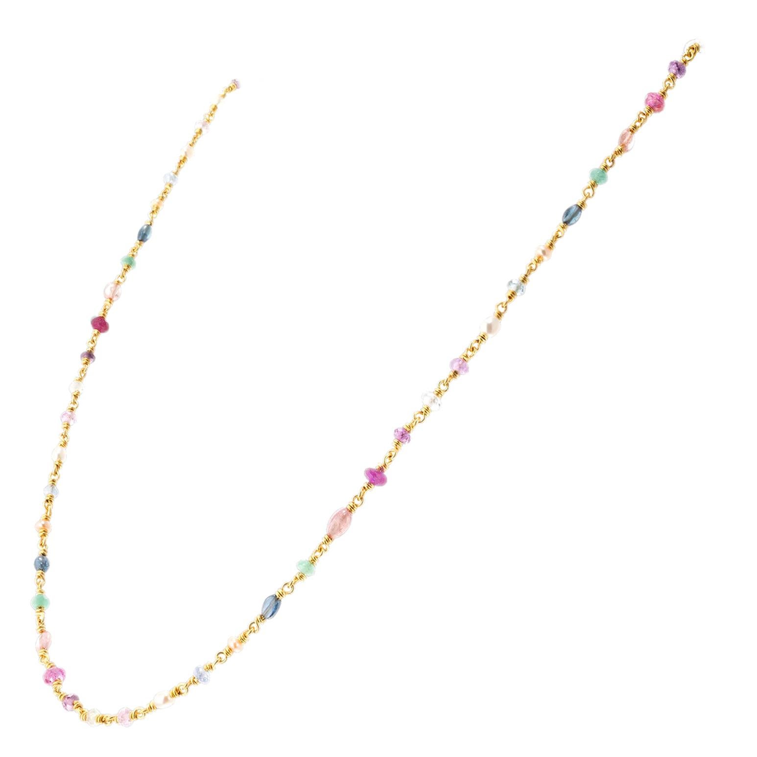 Reinstein Ross Ruby Sapphire Amethyst Emerald Pearl Yellow Gold Bead Necklace