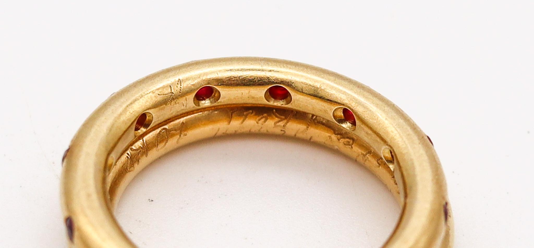 Brilliant Cut Reinstein Ross Stackable Duo Rings In 22Kt Yellow Gold With Rubies and a Diamond