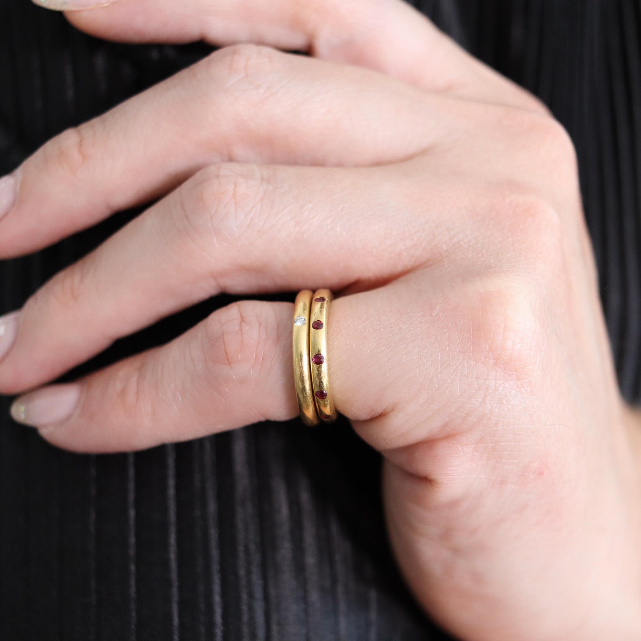 Women's or Men's Reinstein Ross Stackable Duo Rings In 22Kt Yellow Gold With Rubies and a Diamond