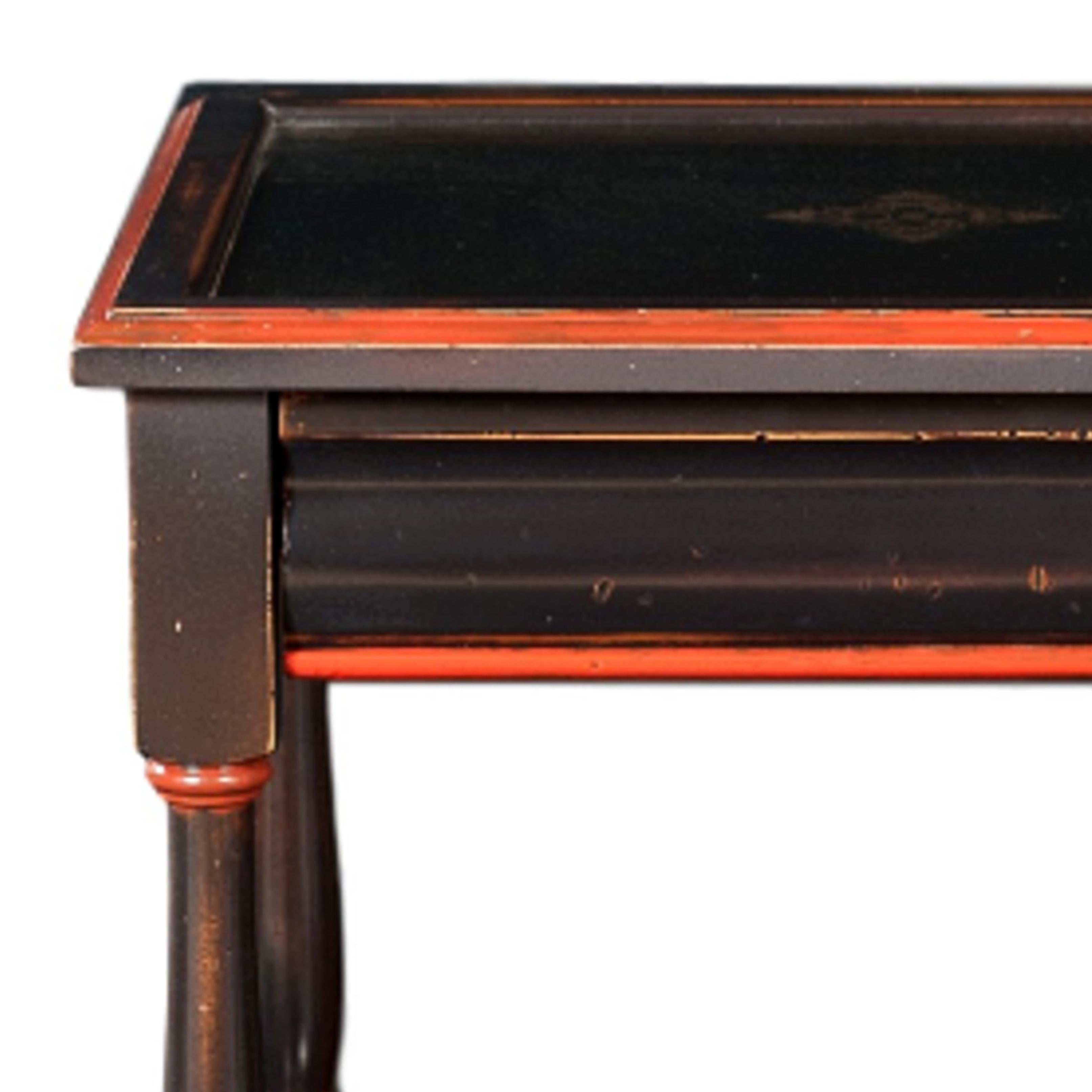 French Reinterpreted Louis Philippe Style Serving Table in Cherry, Black & Orange  For Sale