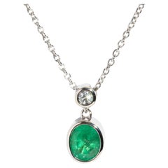 Reinvented 0.70 Carat Natural Emerald & Diamond Necklet 18 Carat White Gold