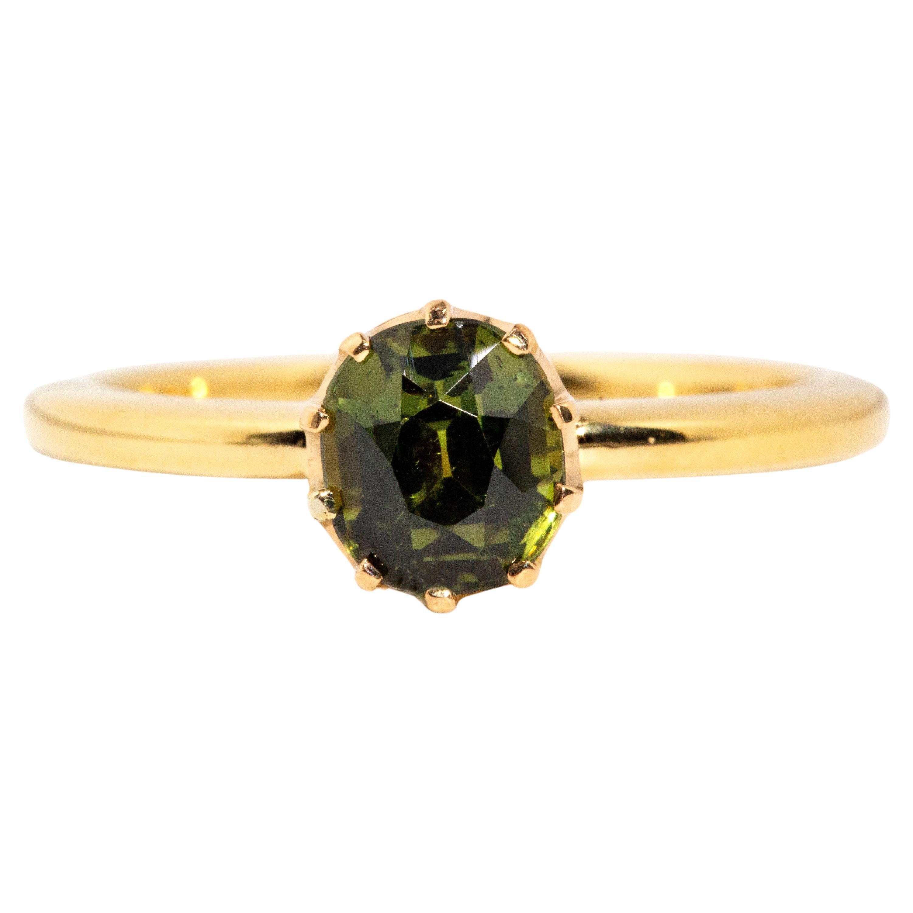 Reinvented 1.20 Carat Green Oval Sapphire Solitaire Ring 18 Carat Yellow Gold