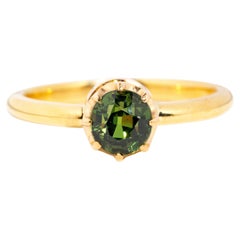 Vintage Reinvented 1.27 Carat Green Oval Sapphire Solitaire Ring 18 Carat Yellow Gold