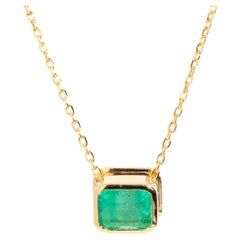 Reinvented 18 Carat Yellow Gold Medium Green Emerald Cut Emerald Pendant & Chain