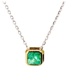 Reinvented 18 Carat Yellow Gold Square Emerald Pendant & White Gold Fine Chain