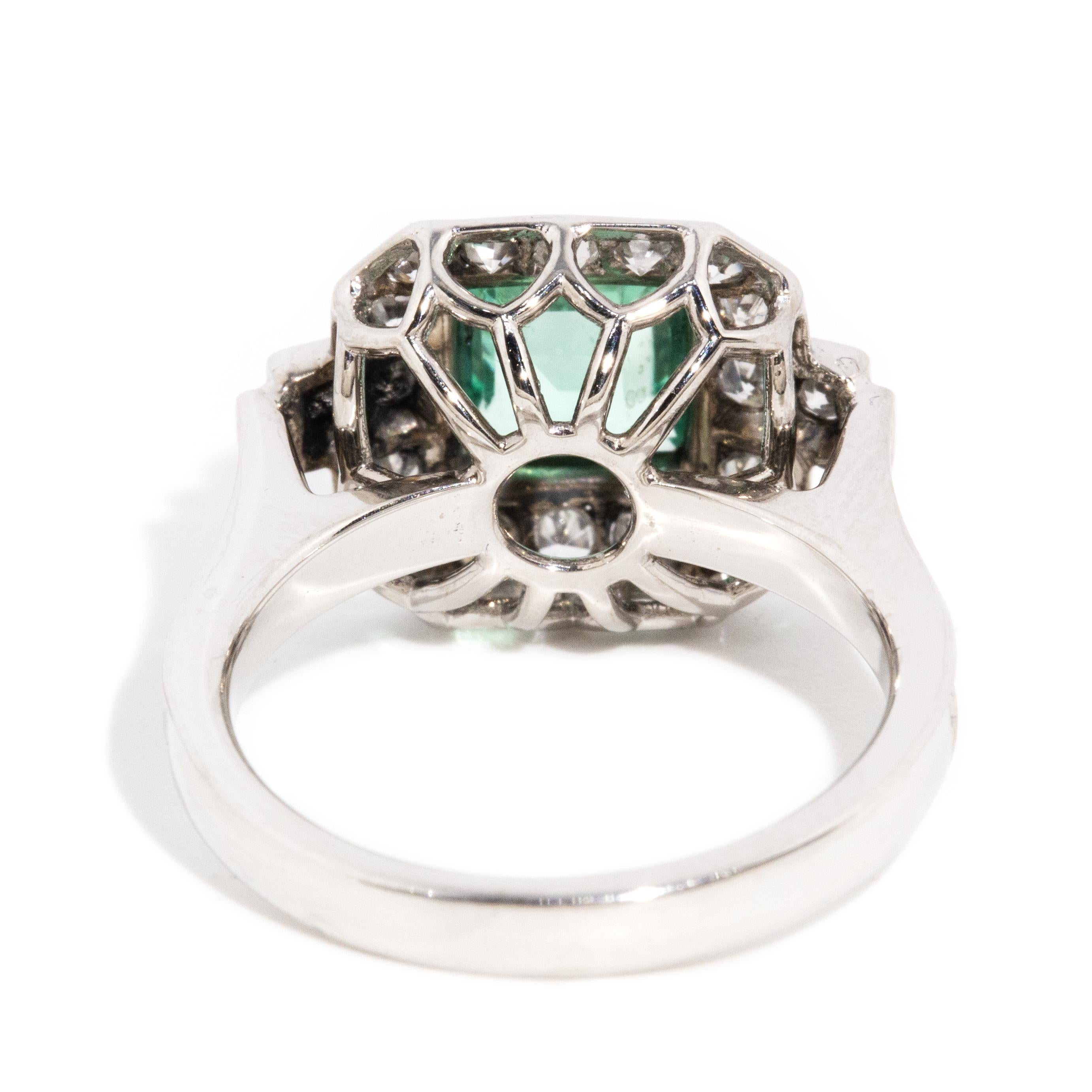 Reinvented Antique 0.80 Carat Bright Green Emerald & Diamond Platinum Ring 5