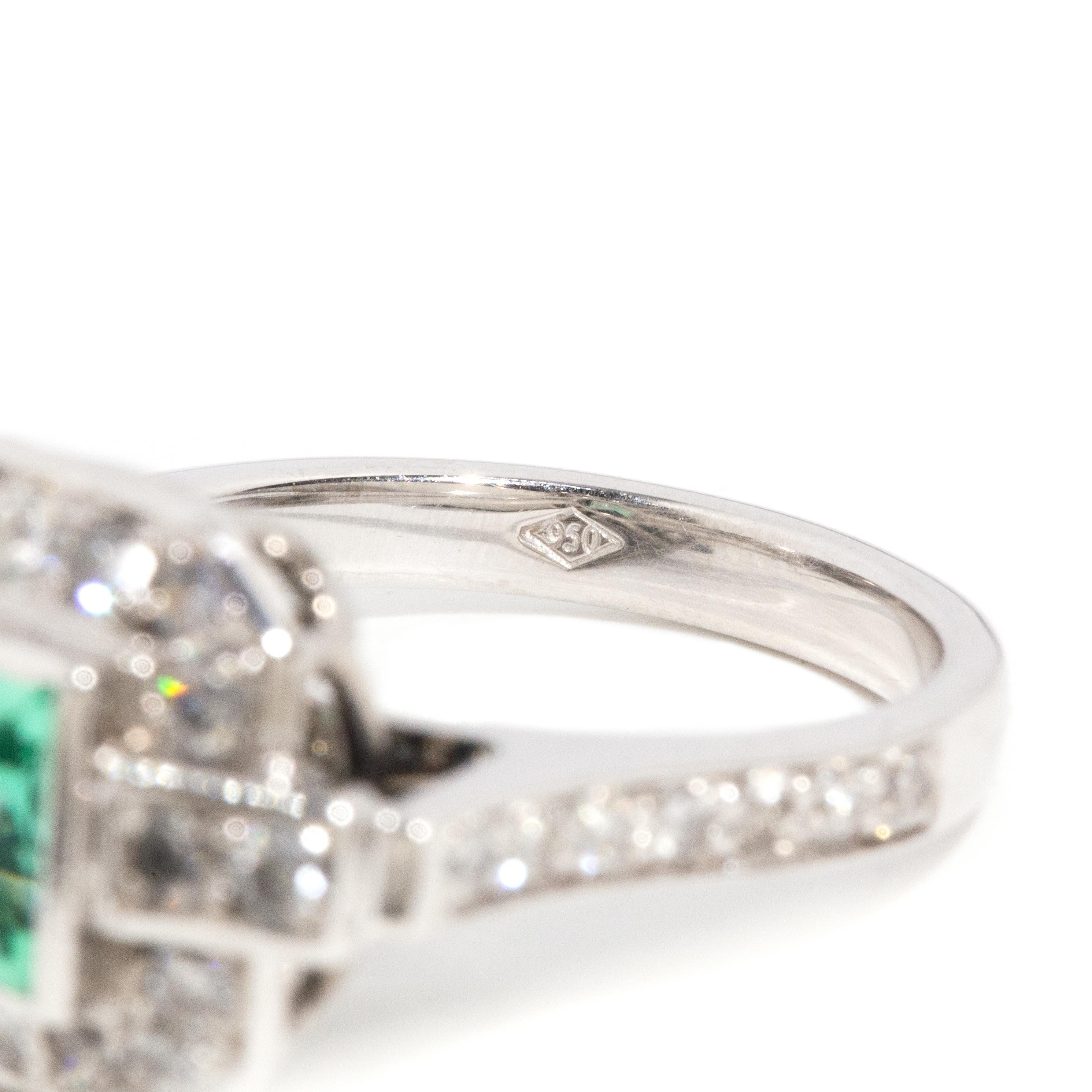 Reinvented Antique 0.80 Carat Bright Green Emerald & Diamond Platinum Ring 7
