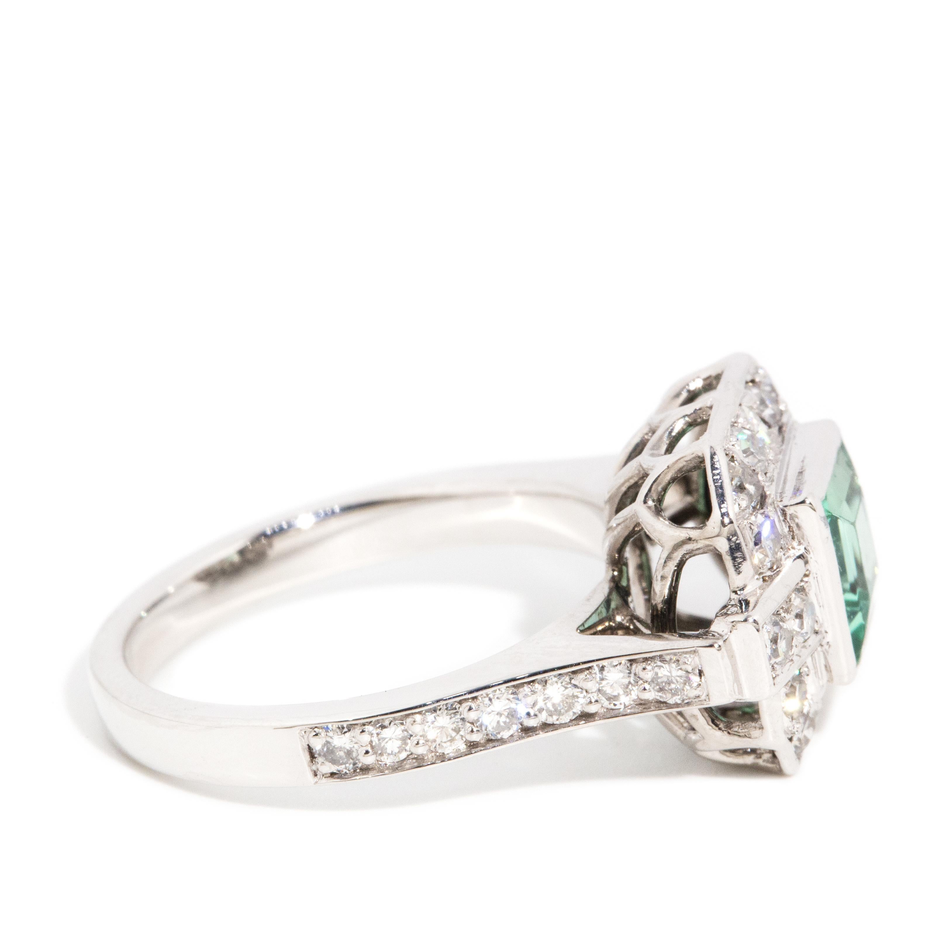 Reinvented Antique 0.80 Carat Bright Green Emerald & Diamond Platinum Ring 2
