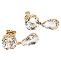 Boucles d'oreilles pendantes réinventées en or 9 carats avec aigue-marine de 5,56 carats