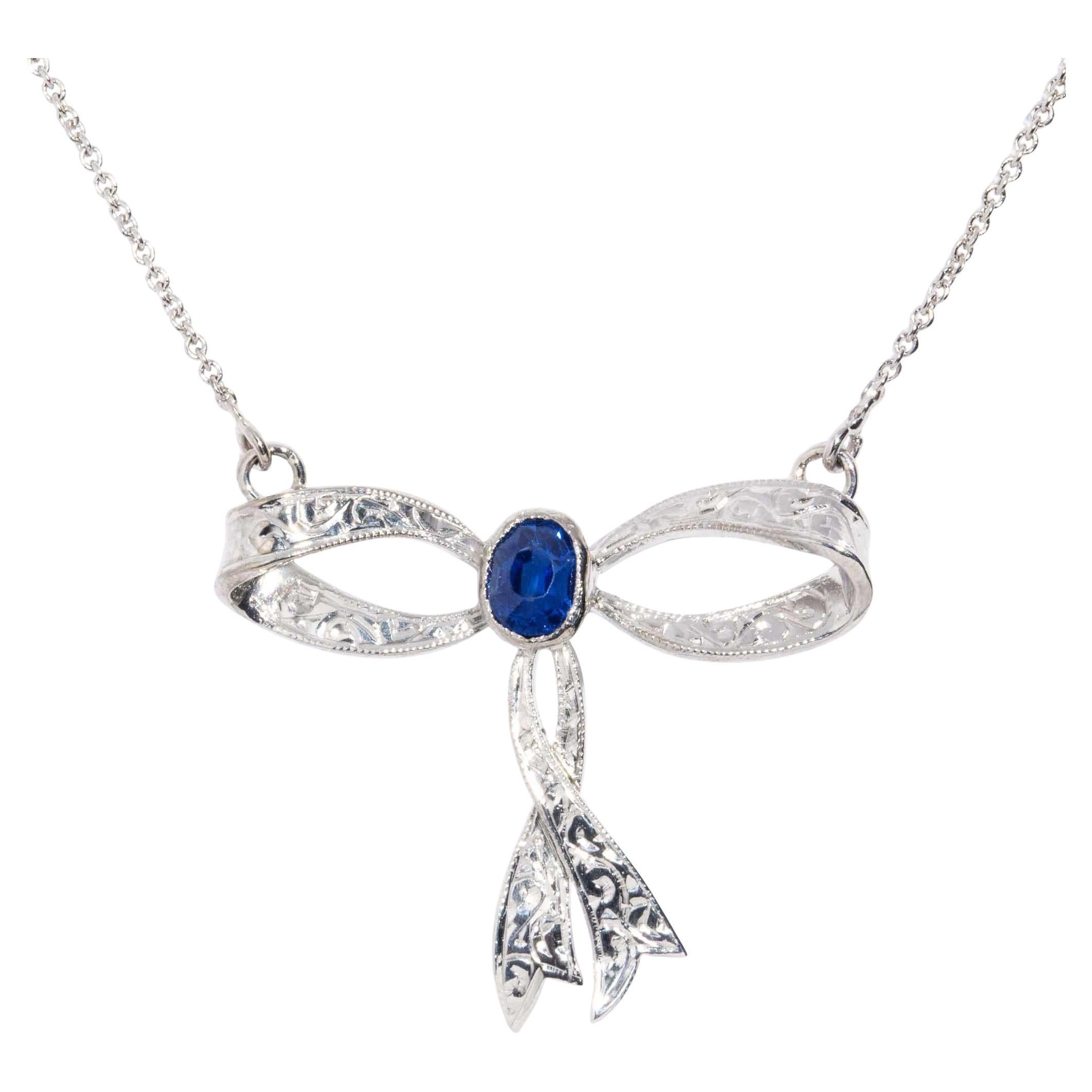 Reinvented Vintage Deep Blue Ceylon Sapphire Necklet 18 Carat White Gold