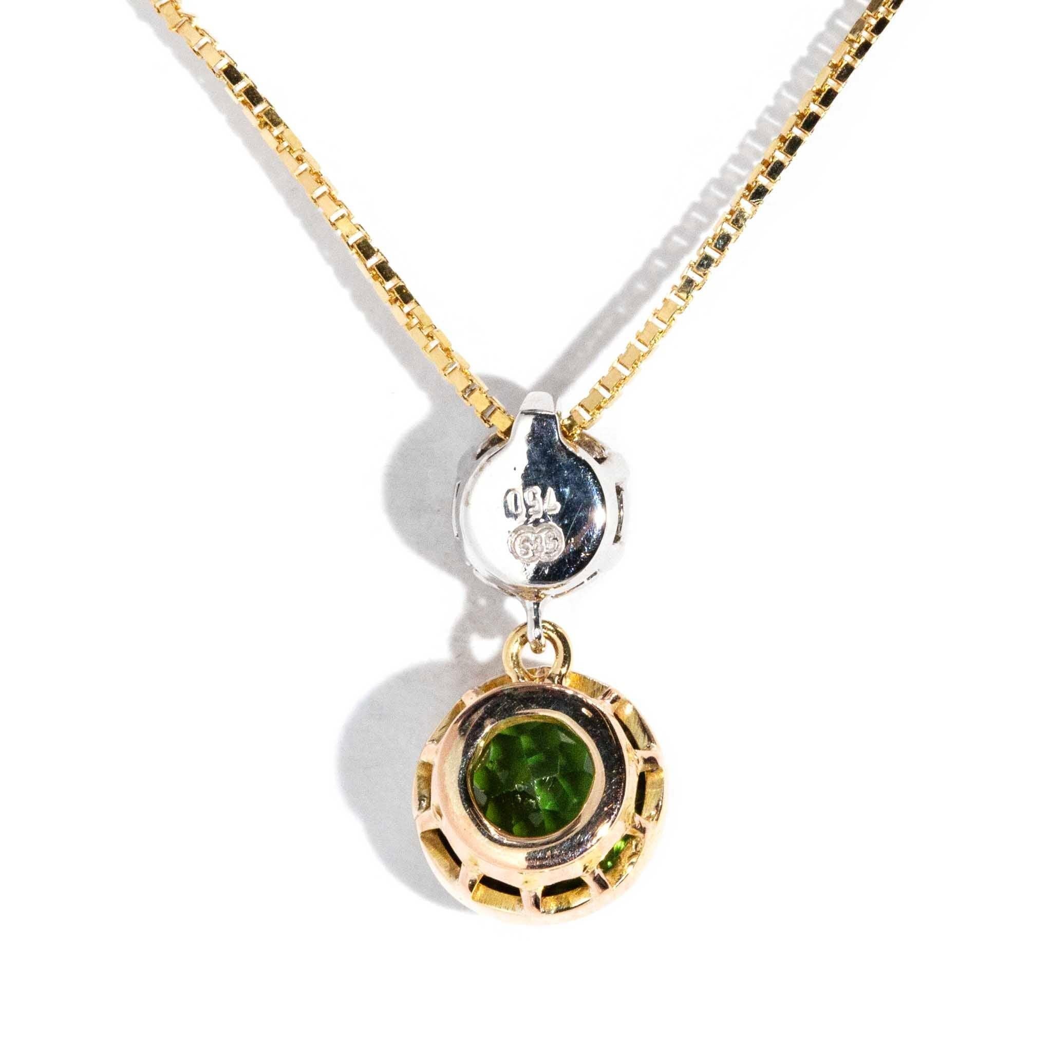 Modern Reinvented Vintage Deep Green Sapphire Pendant 15 & 18 Carat with Chain For Sale
