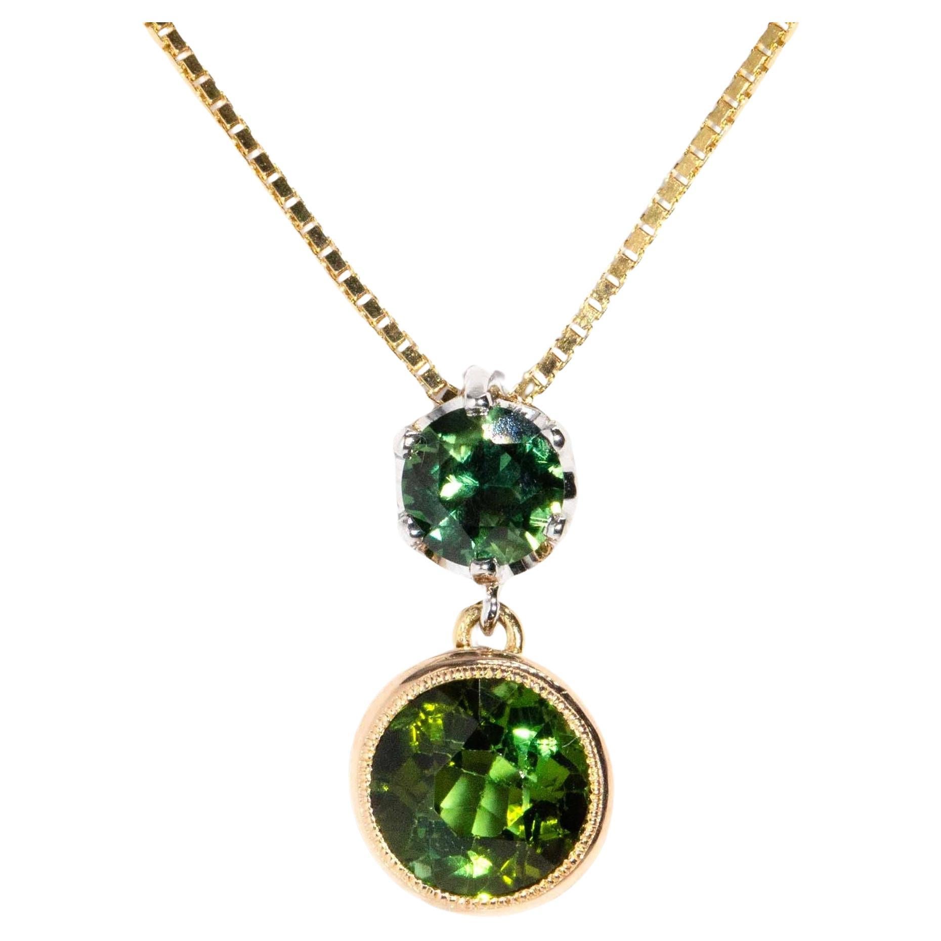 Reinvented Vintage Deep Green Sapphire Pendant 15 & 18 Carat with Chain