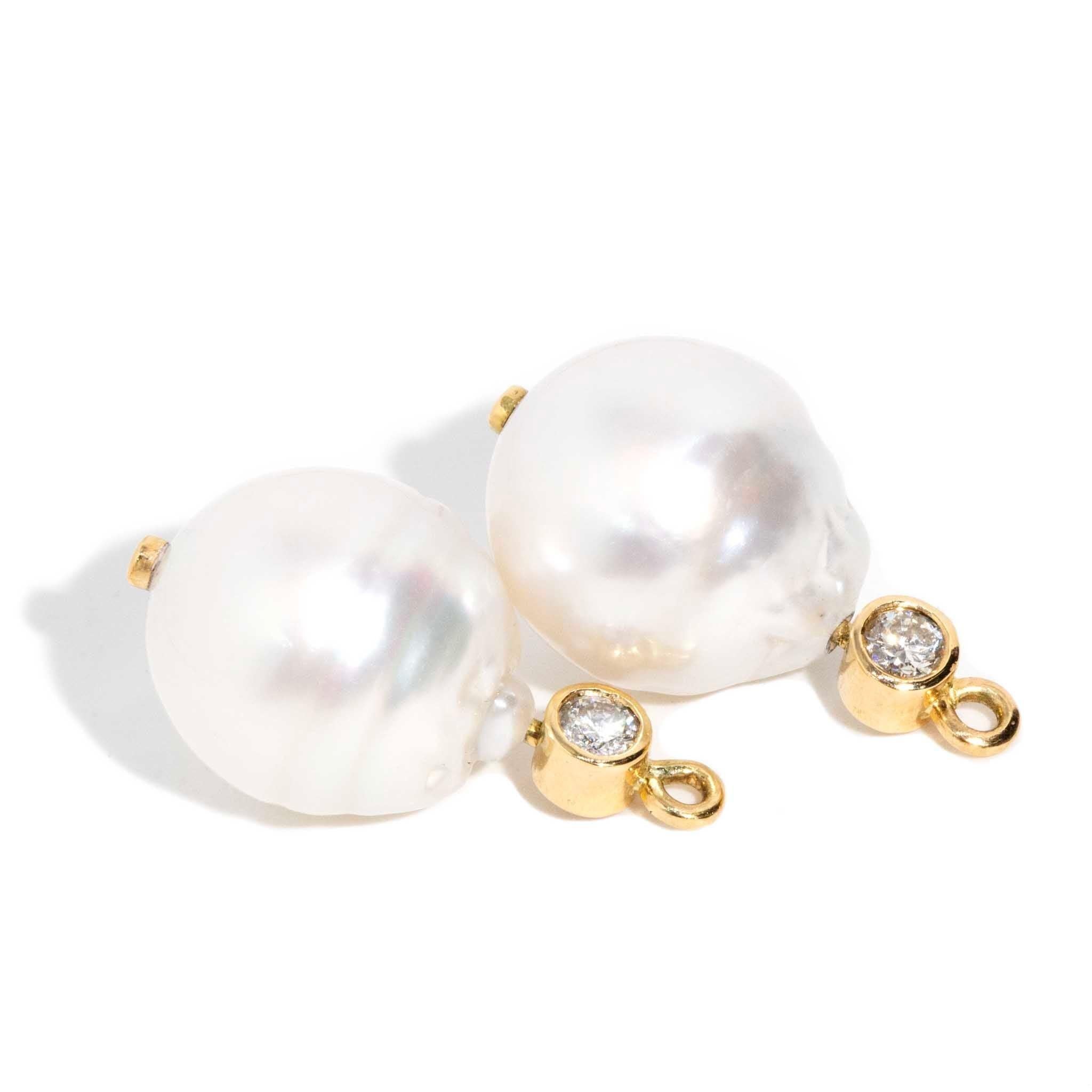 Reinvented Vintage Opal Pearl Diamond & Sapphire Earrings 18 Carat Gold For Sale 6