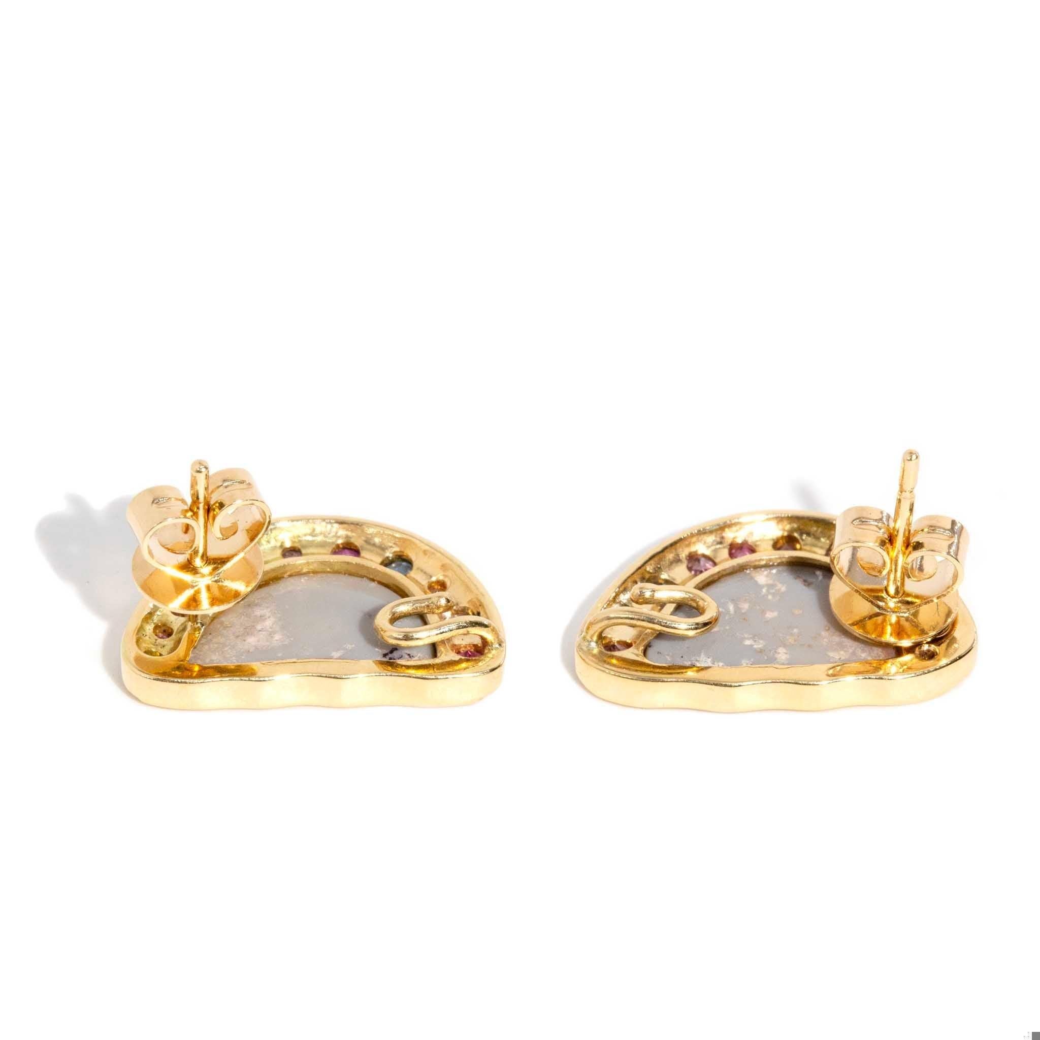 Boucles d'oreilles réinventées vintage en or 18 carats, opale, perle, diamant et saphir en vente 11