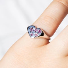 Reinvented Vintage Pink & Purple Sapphire Heart Signet Ring 9 Carat White Gold